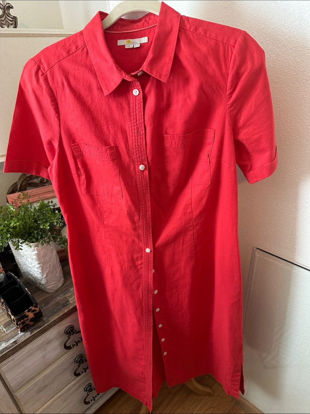 Boden Red Button-Down Shirt Dress